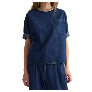 NEW TWP ex t with crystal collar denim shirt in dark stone